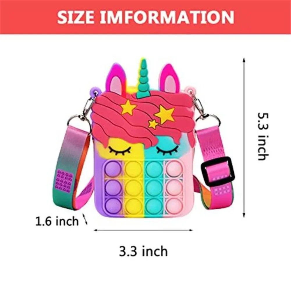 Silicone Unicorn Pop Fidget Shoulder Mini Bag Kids Stress Relief Toy Purse